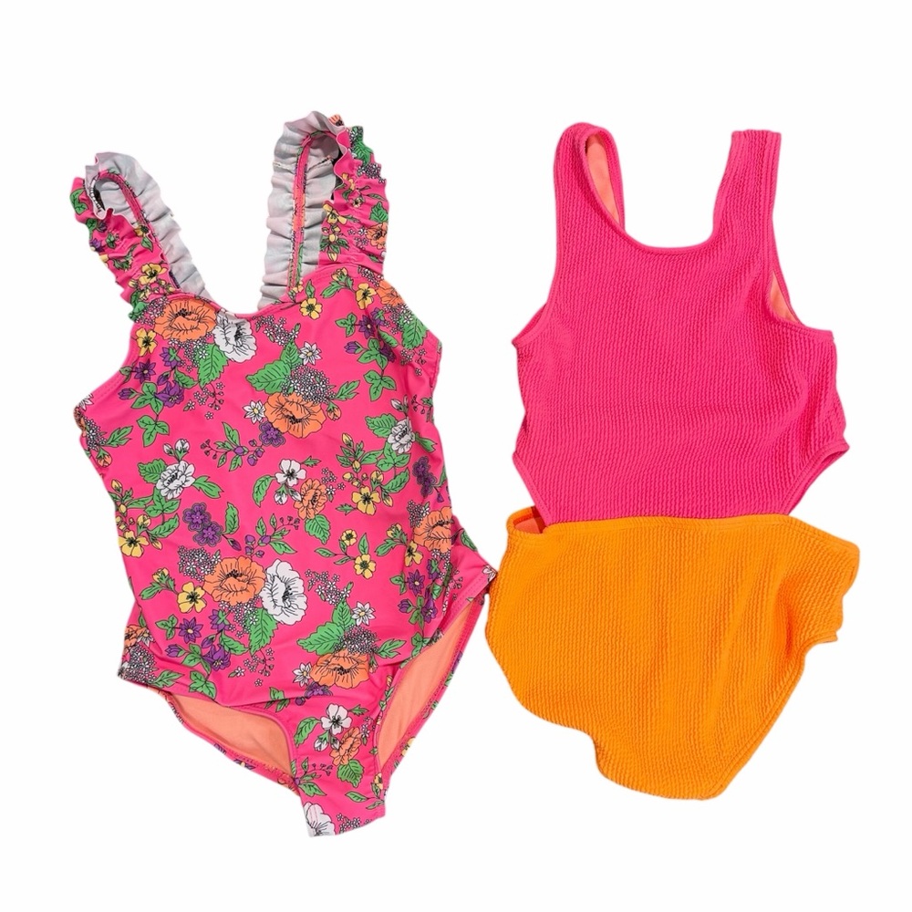 B Magical by btween Girls Swimsuit Bundle Size 7 – Floral & Pink/Orange Cutout